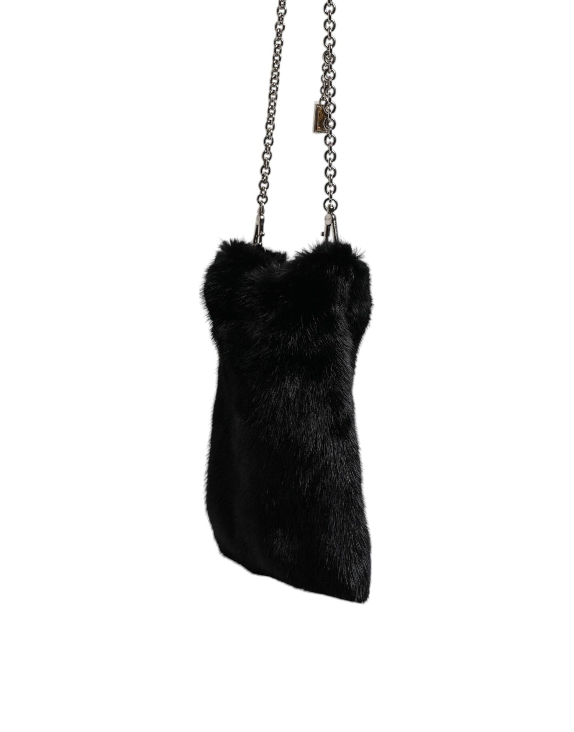 Dolce & Gabbana Dolce & Gabbana Black Faux Fur Silver Chain Crossbody Shoulder Purse Bag