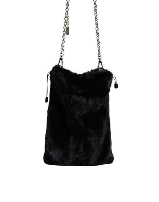 Dolce & Gabbana Dolce & Gabbana Black Faux Fur Silver Chain Crossbody Shoulder Purse Bag