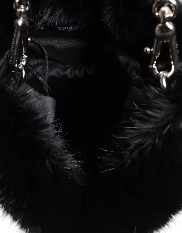 Dolce & Gabbana Dolce & Gabbana Black Faux Fur Silver Chain Crossbody Shoulder Purse Bag