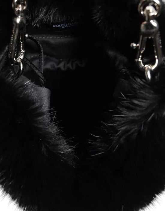 Dolce & Gabbana Dolce & Gabbana Black Faux Fur Silver Chain Crossbody Shoulder Purse Bag