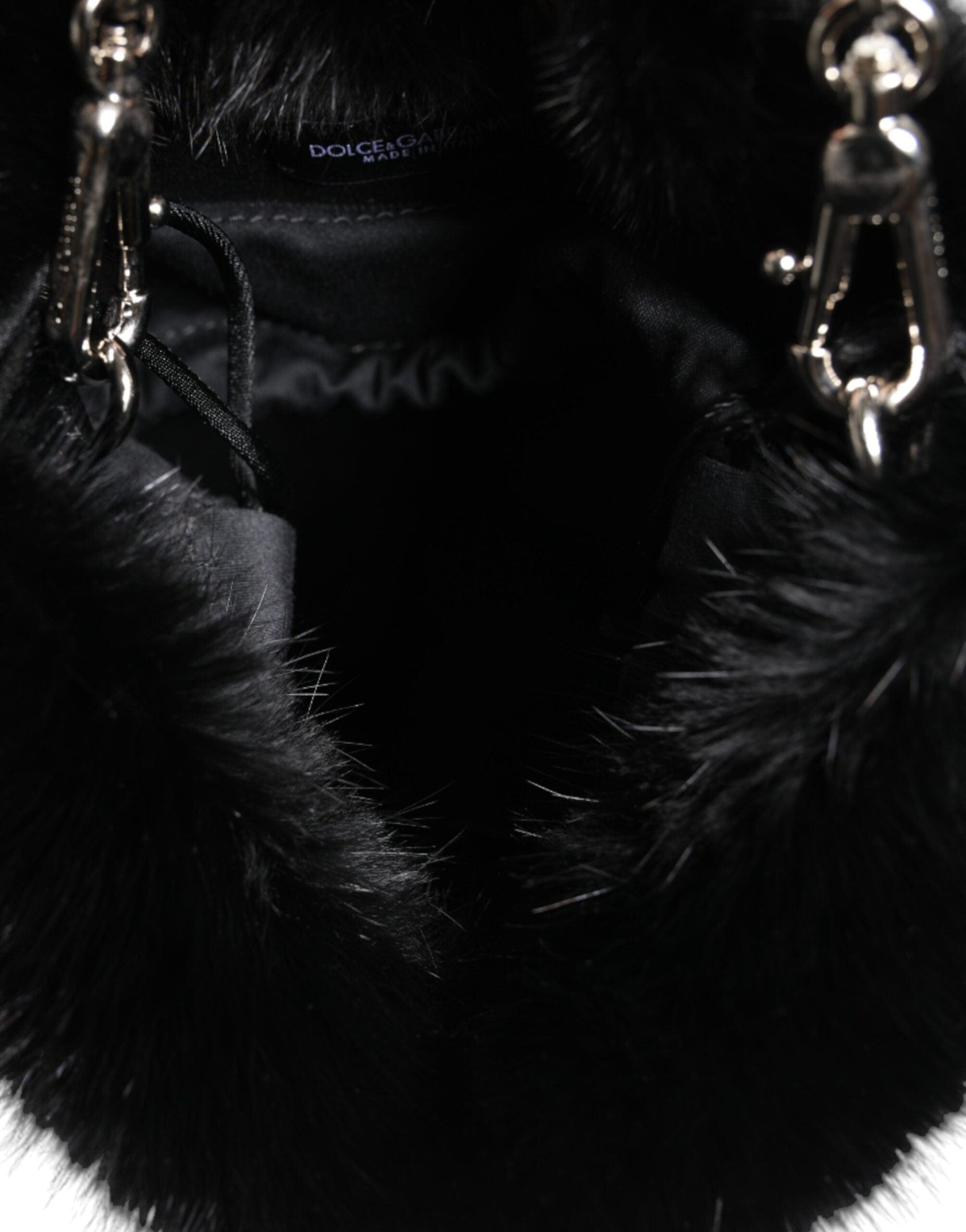 Dolce & Gabbana Dolce & Gabbana Black Faux Fur Silver Chain Crossbody Shoulder Purse Bag