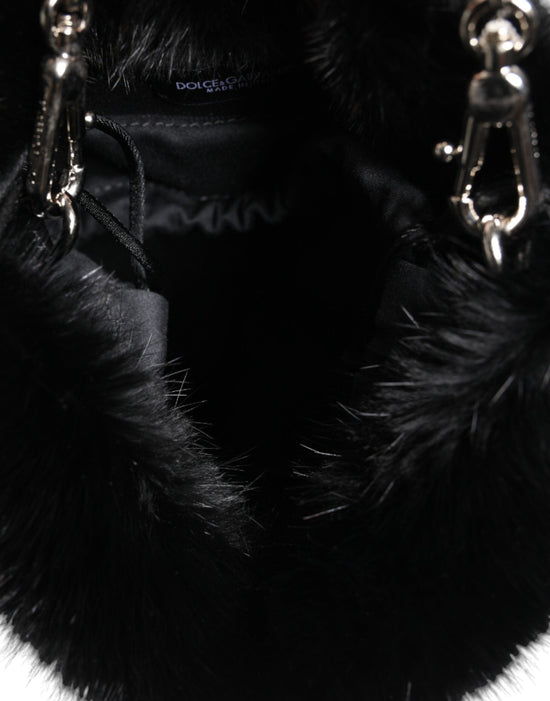 Dolce & Gabbana Dolce & Gabbana Black Faux Fur Silver Chain Crossbody Shoulder Purse Bag