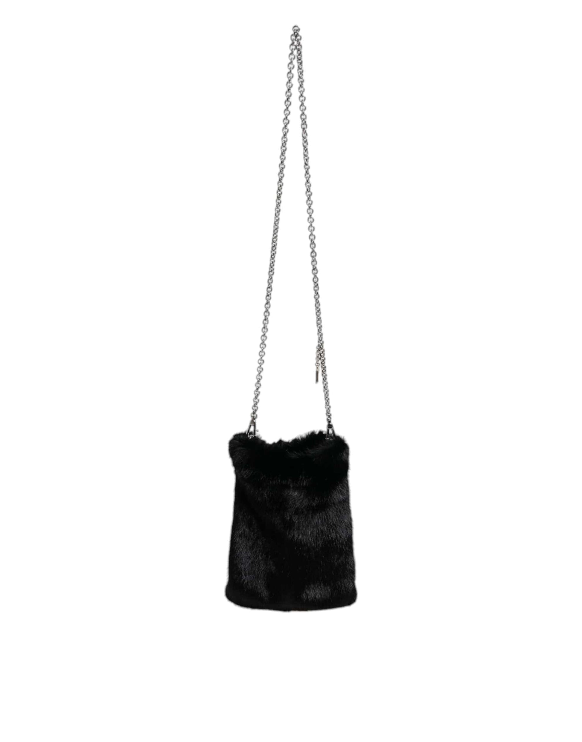 Dolce & Gabbana Dolce & Gabbana Black Faux Fur Silver Chain Crossbody Shoulder Purse Bag