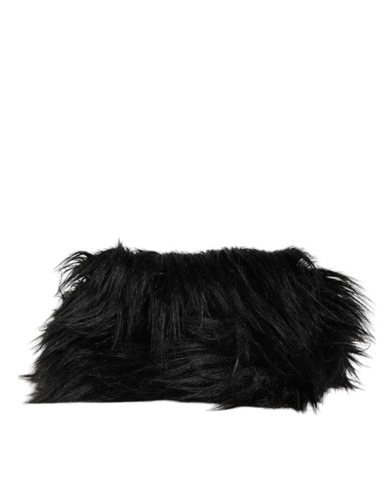 Dolce & Gabbana Dolce & Gabbana Black Fur Logo Plaque Double Handle Shoulder Bag