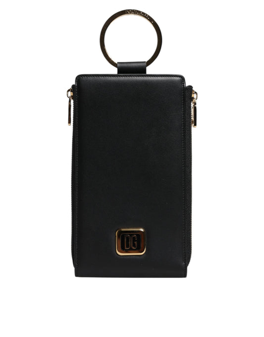 Dolce & Gabbana Dolce & Gabbana Black Leather Logo Plaque Neck Strap Card Coin Wallet