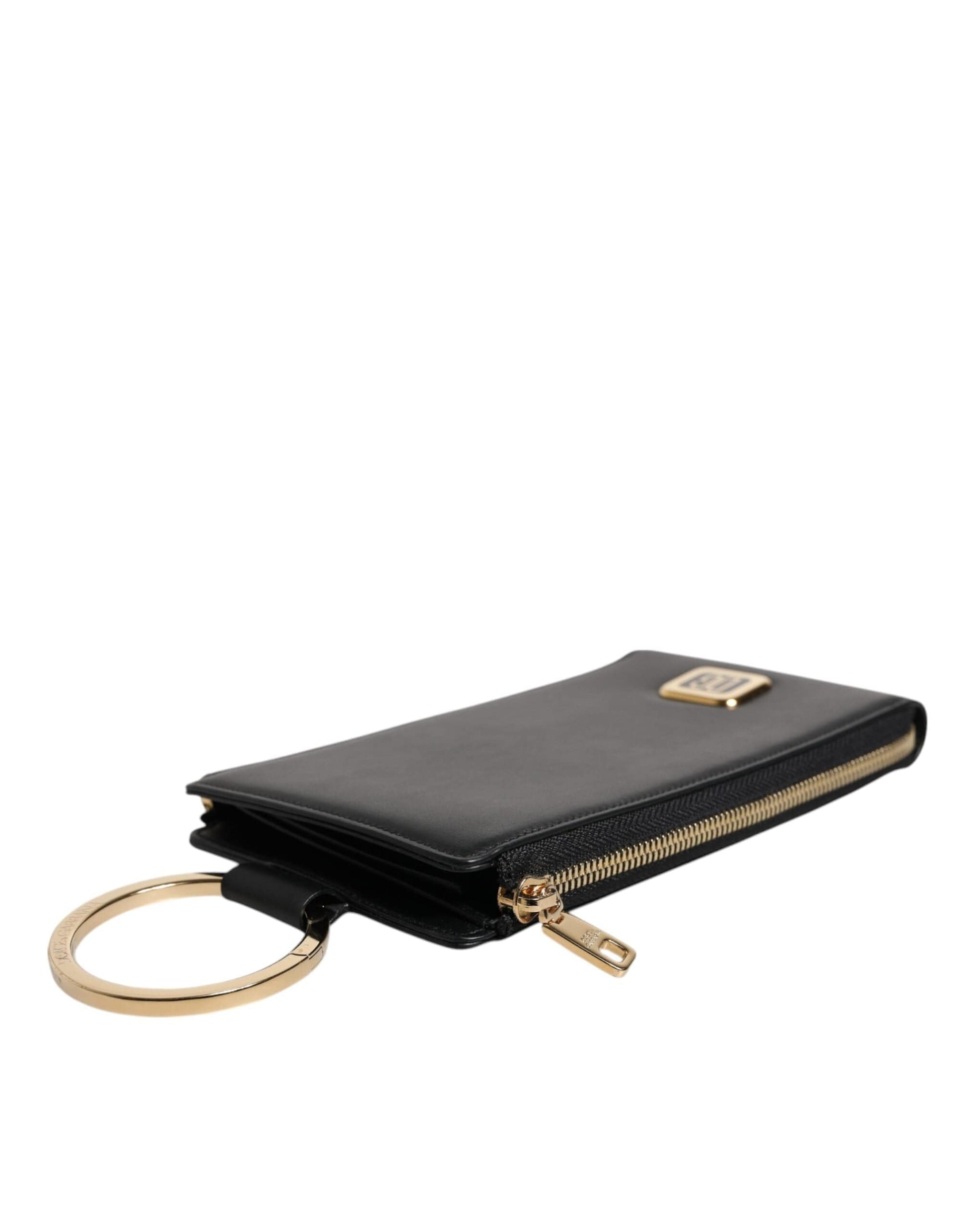 Dolce & Gabbana Dolce & Gabbana Black Leather Logo Plaque Neck Strap Card Coin Wallet