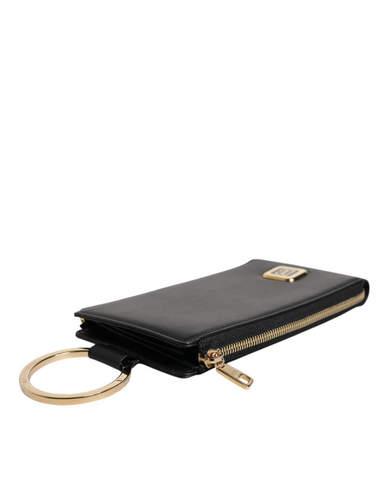 Dolce & Gabbana Dolce & Gabbana Black Leather Logo Plaque Neck Strap Card Coin Wallet