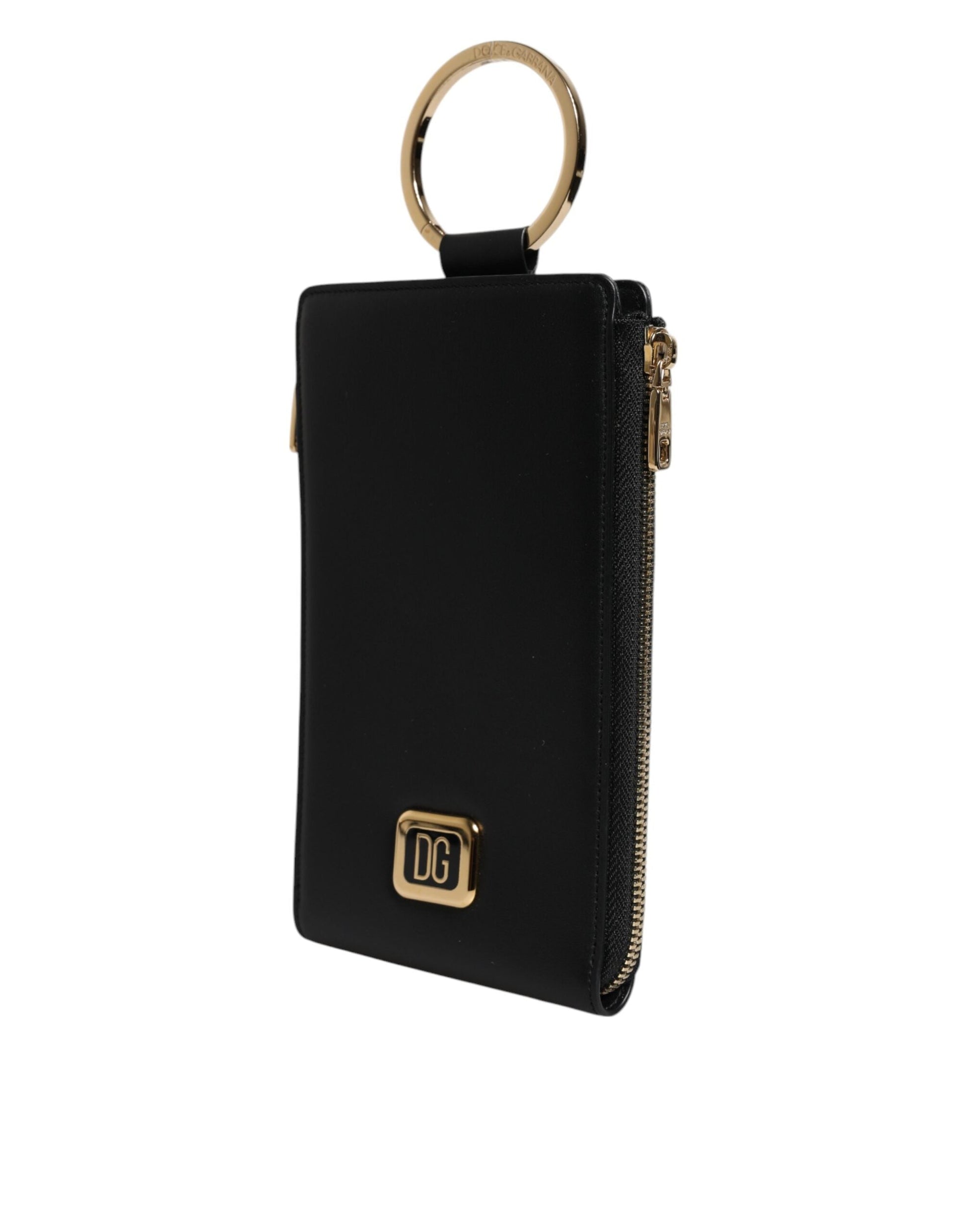 Dolce & Gabbana Dolce & Gabbana Black Leather Logo Plaque Neck Strap Card Coin Wallet