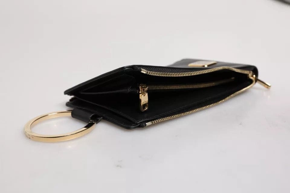 Dolce & Gabbana Dolce & Gabbana Black Leather Logo Plaque Neck Strap Card Coin Wallet