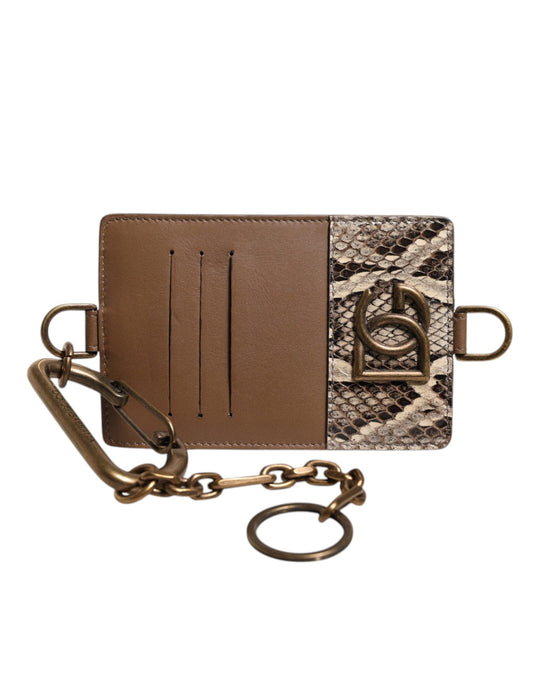 Dolce & Gabbana Dolce & Gabbana Brown Exotic Leather Card Holder DG Logo Plaque Wallet