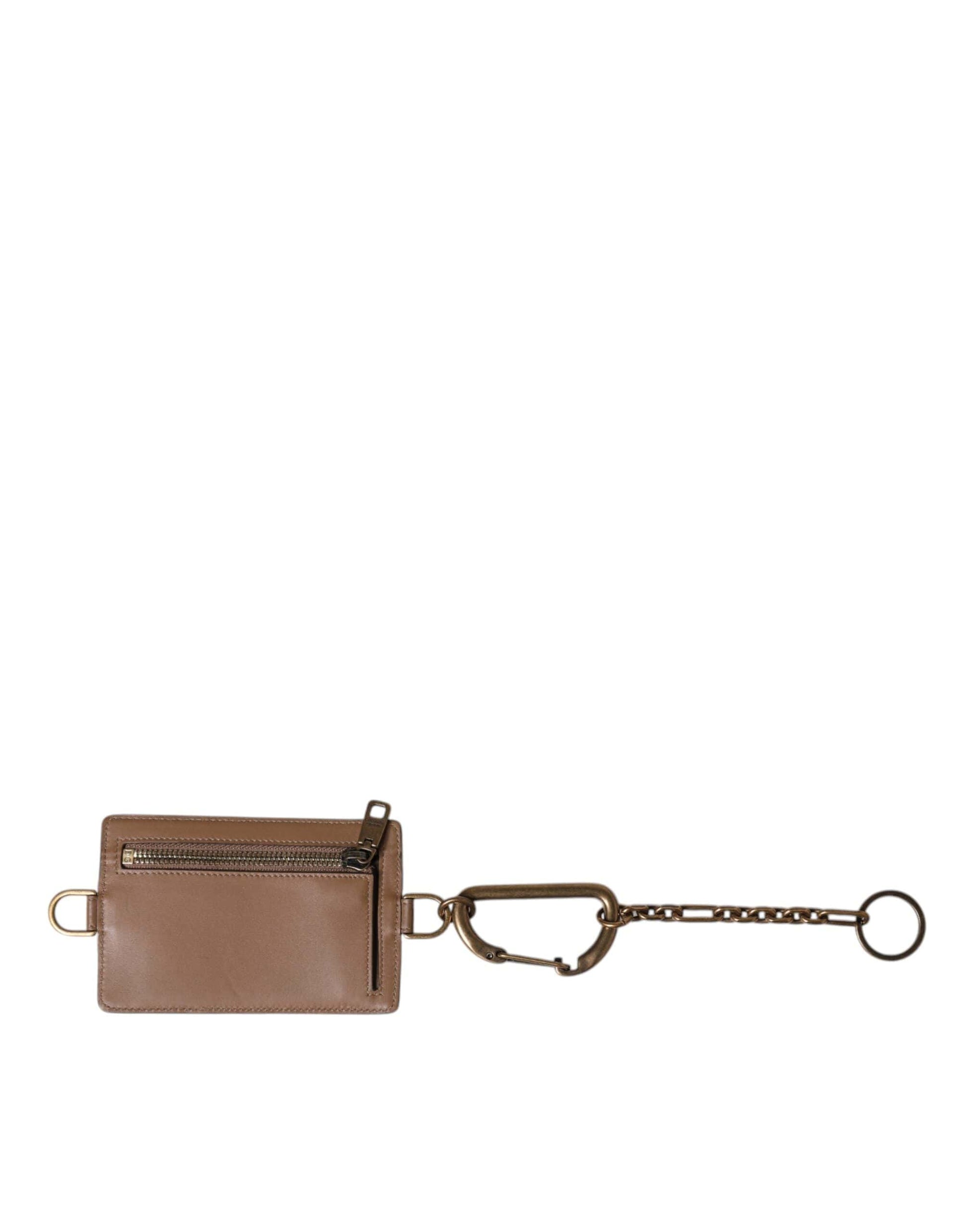 Dolce & Gabbana Dolce & Gabbana Brown Exotic Leather Card Holder DG Logo Plaque Wallet