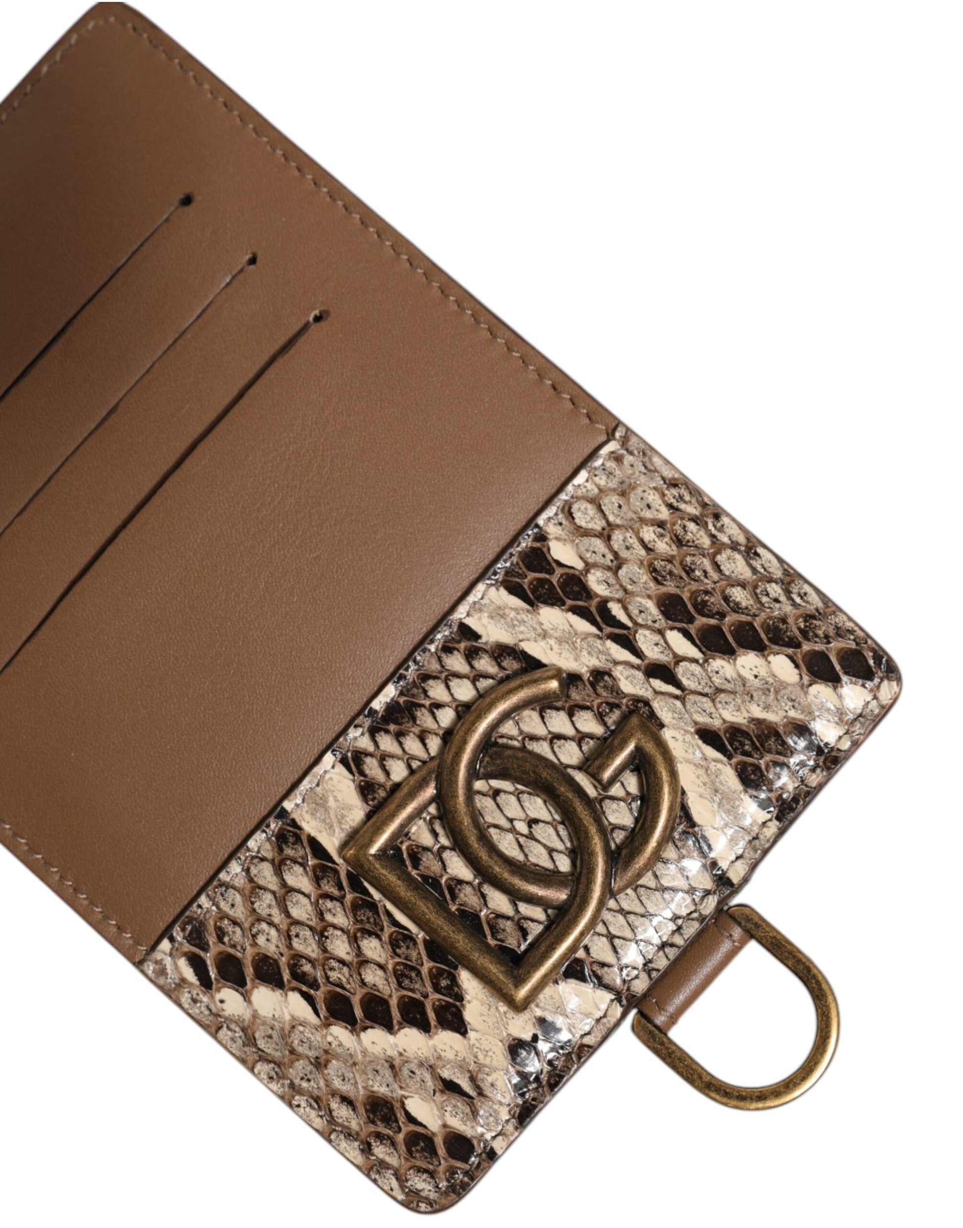 Dolce & Gabbana Dolce & Gabbana Brown Exotic Leather Card Holder DG Logo Plaque Wallet
