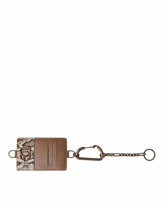 Dolce & Gabbana Dolce & Gabbana Brown Exotic Leather Card Holder DG Logo Plaque Wallet