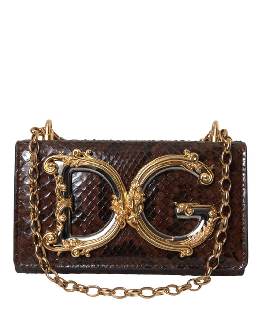 Dolce & Gabbana Dolce & Gabbana Brown Python Leather DG Girls Crossbody Phone Bag