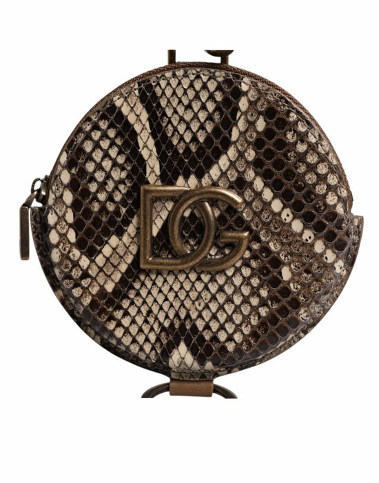 Dolce & Gabbana Dolce & Gabbana Brown Round Leather DG Logo Coin Purse Lanyard Wallet