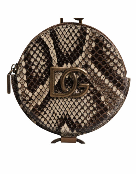Dolce & Gabbana Dolce & Gabbana Brown Round Leather DG Logo Coin Purse Lanyard Wallet
