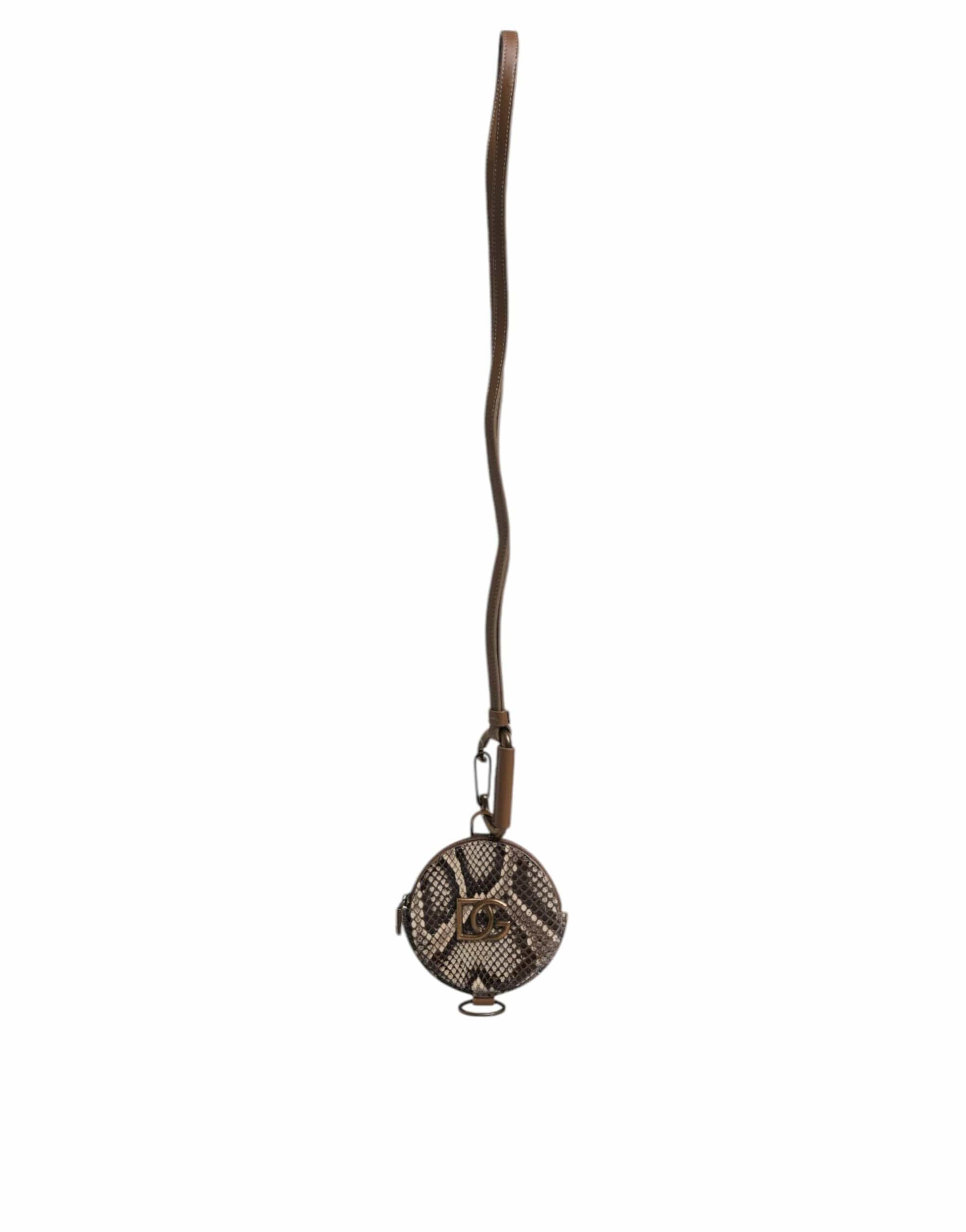 Dolce & Gabbana Dolce & Gabbana Brown Round Leather DG Logo Coin Purse Lanyard Wallet