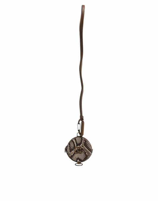 Dolce & Gabbana Dolce & Gabbana Brown Round Leather DG Logo Coin Purse Lanyard Wallet