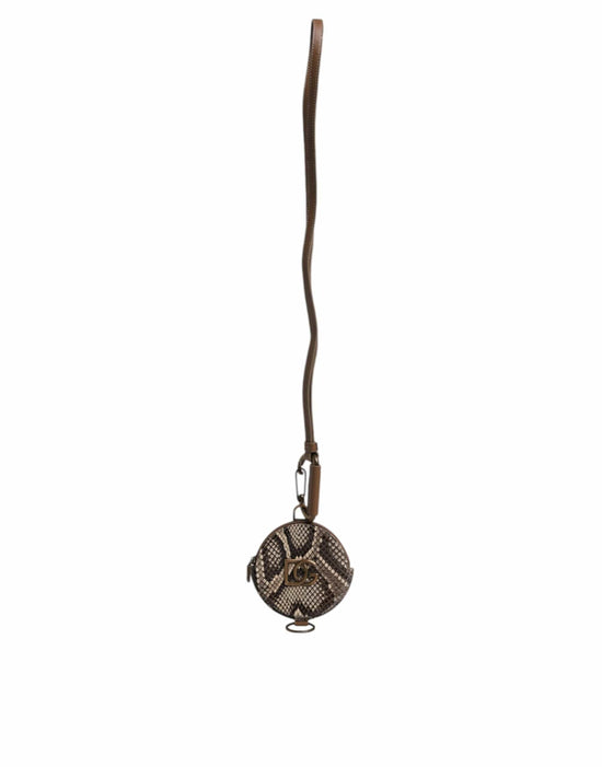 Dolce & Gabbana Dolce & Gabbana Brown Round Leather DG Logo Coin Purse Lanyard Wallet
