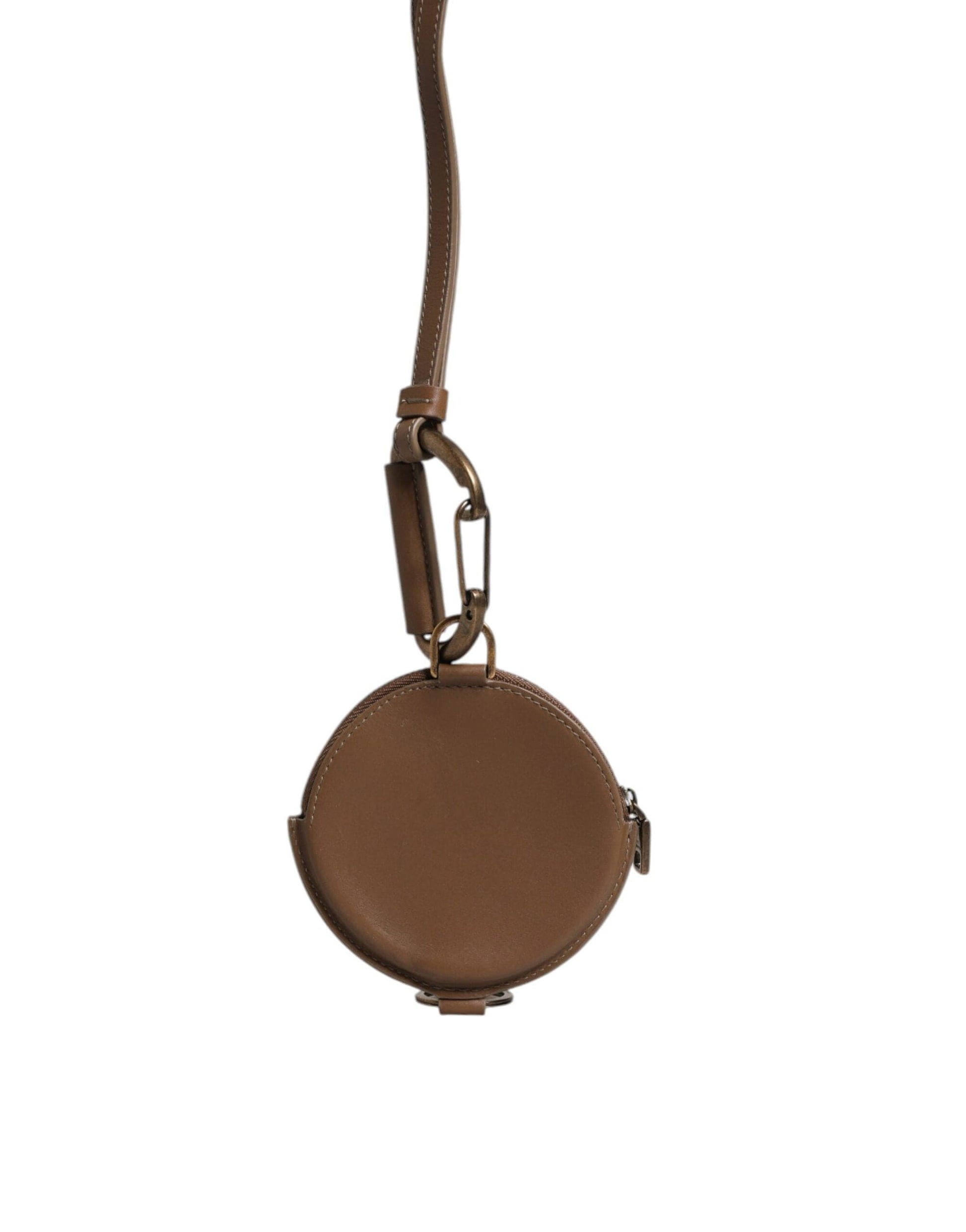 Dolce & Gabbana Dolce & Gabbana Brown Round Leather DG Logo Coin Purse Lanyard Wallet