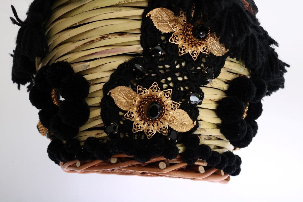 Dolce & Gabbana Dolce & Gabbana Chic Beige & Black Straw Snakeskin Bucket Bag