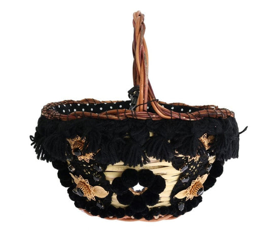 Dolce & Gabbana Dolce & Gabbana Chic Beige & Black Straw Snakeskin Bucket Bag