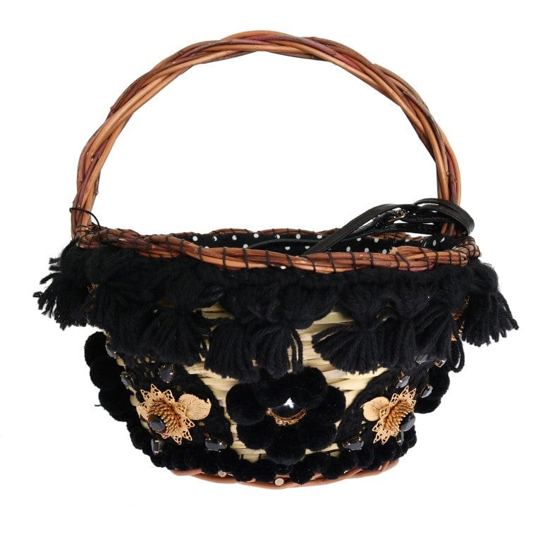 Dolce & Gabbana Dolce & Gabbana Chic Beige & Black Straw Snakeskin Bucket Bag