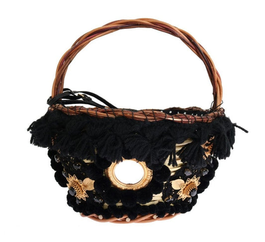 Dolce & Gabbana Dolce & Gabbana Chic Beige & Black Straw Snakeskin Bucket Bag