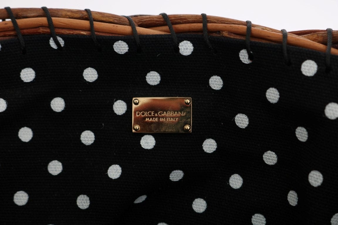 Dolce & Gabbana Dolce & Gabbana Chic Beige & Black Straw Snakeskin Bucket Bag