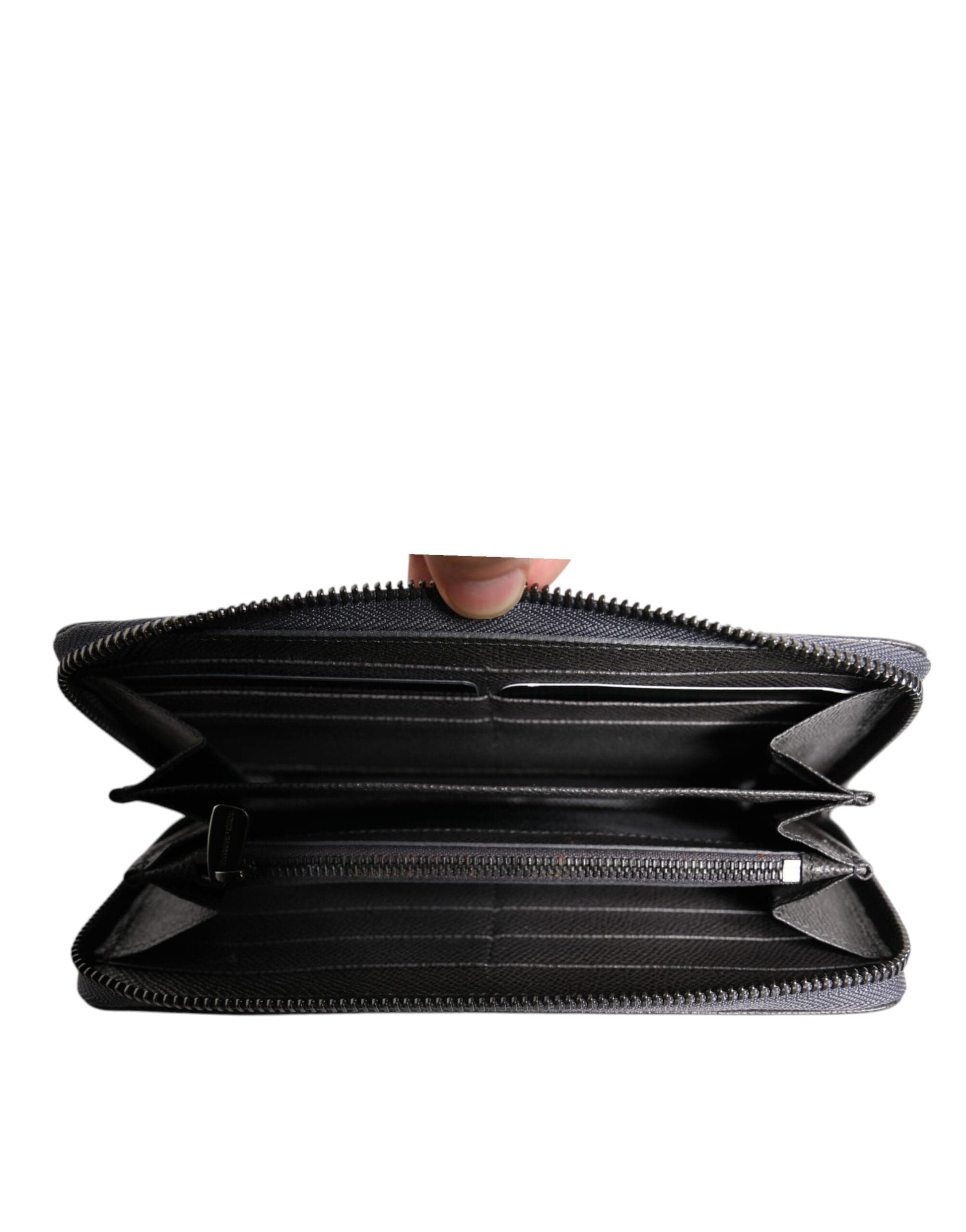 Dolce & Gabbana Dolce & Gabbana Dark Gray Leather DG Logo Zip Around Continental Wallet