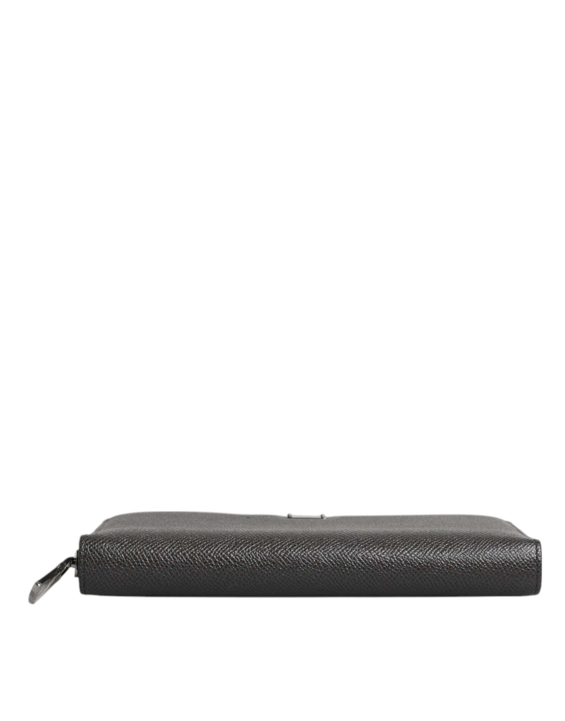 Dolce & Gabbana Dolce & Gabbana Dark Gray Leather DG Logo Zip Around Continental Wallet