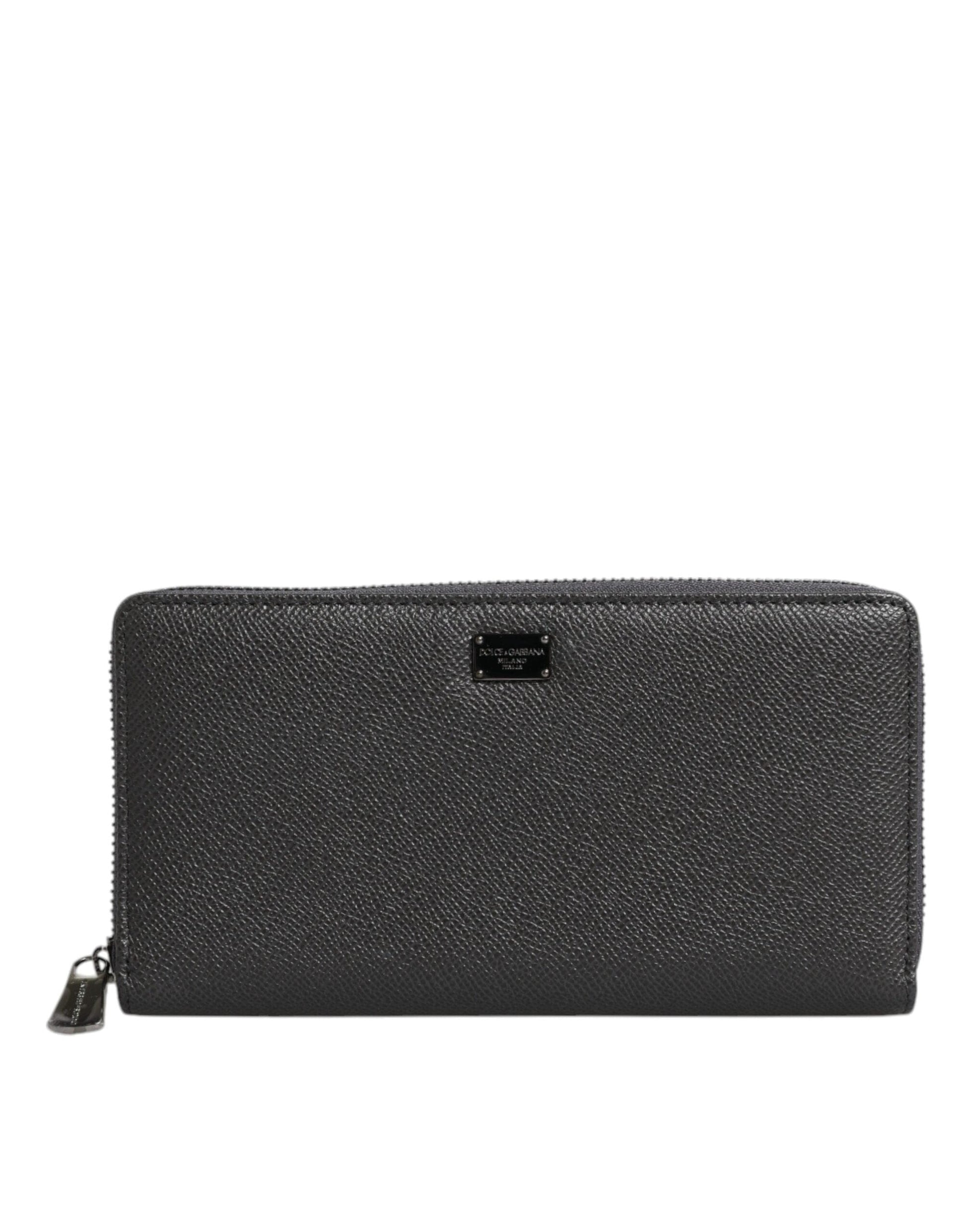 Dolce & Gabbana Dolce & Gabbana Dark Gray Leather DG Logo Zip Around Continental Wallet