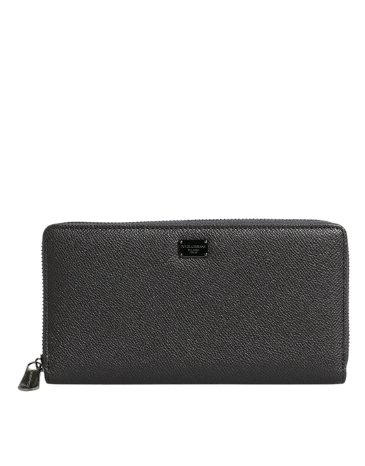 Dolce & Gabbana Dolce & Gabbana Dark Gray Leather DG Logo Zip Around Continental Wallet