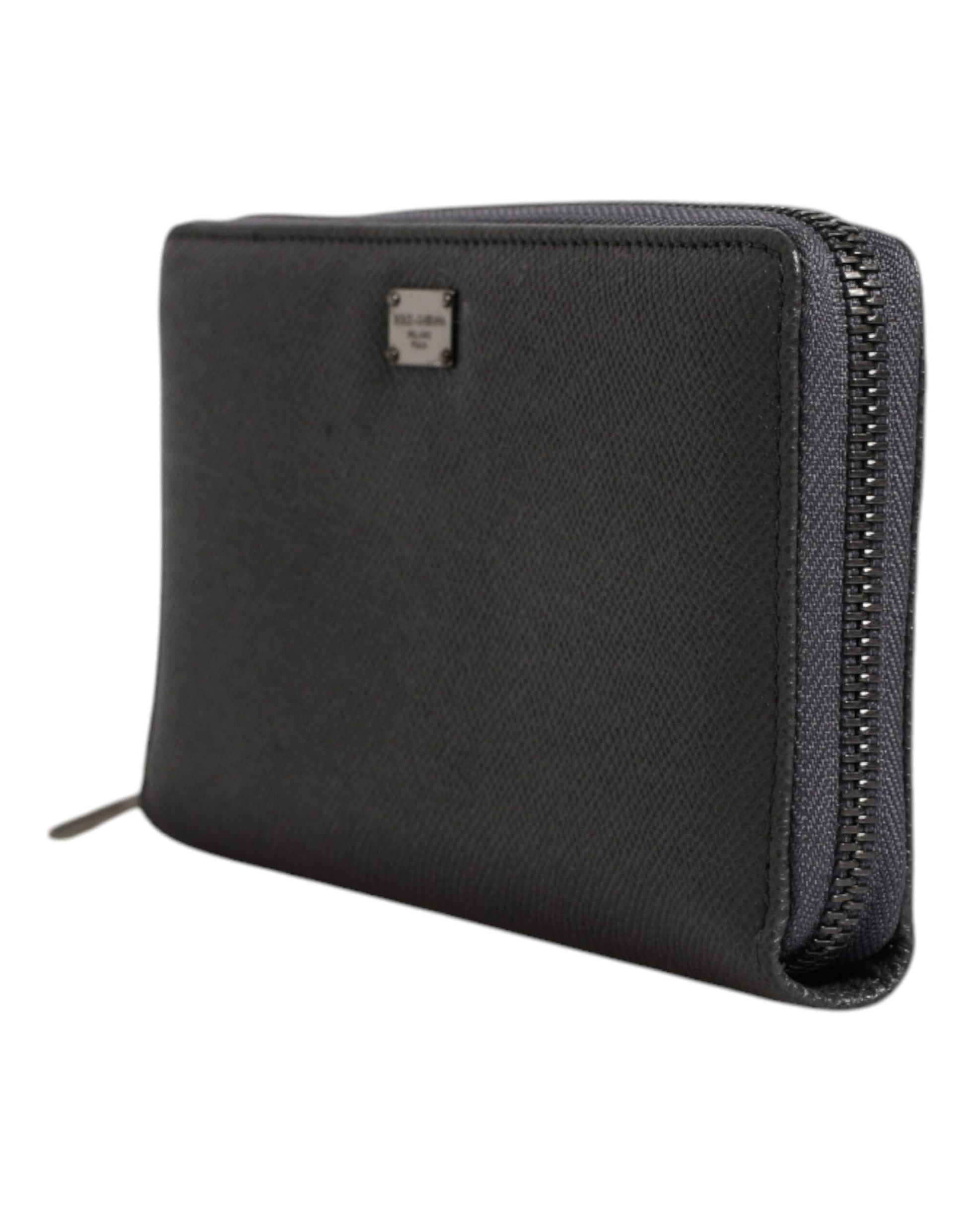 Dolce & Gabbana Dolce & Gabbana Dark Gray Leather DG Logo Zip Around Continental Wallet