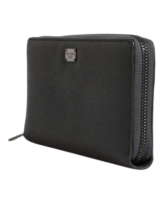 Dolce & Gabbana Dolce & Gabbana Dark Gray Leather DG Logo Zip Around Continental Wallet