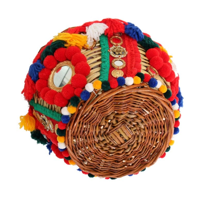 Dolce & Gabbana Dolce & Gabbana Elegant Beige Straw & Exotic Skins Pom Pom Tote
