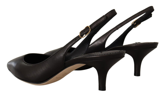 Dolce & Gabbana Dolce & Gabbana Elegant Black Leather Slingbacks Heels
