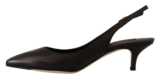 Dolce & Gabbana Dolce & Gabbana Elegant Black Leather Slingbacks Heels