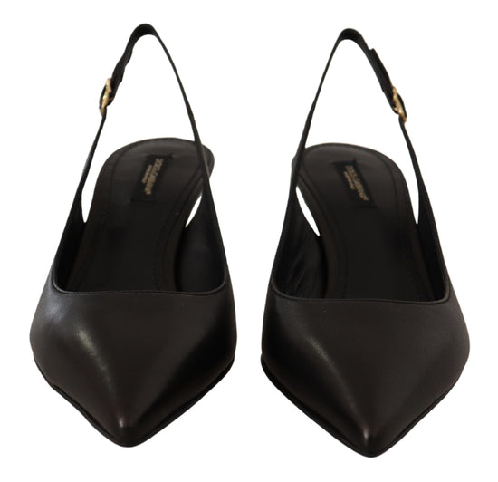 Dolce & Gabbana Dolce & Gabbana Elegant Black Leather Slingbacks Heels