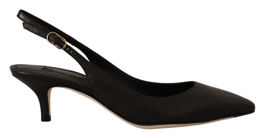 Dolce & Gabbana Dolce & Gabbana Elegant Black Leather Slingbacks Heels