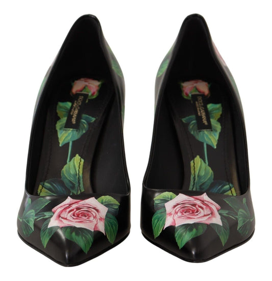 Dolce & Gabbana Dolce & Gabbana Elegant Black Rose Print Leather Heels