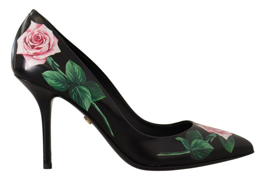 Dolce & Gabbana Dolce & Gabbana Elegant Black Rose Print Leather Heels