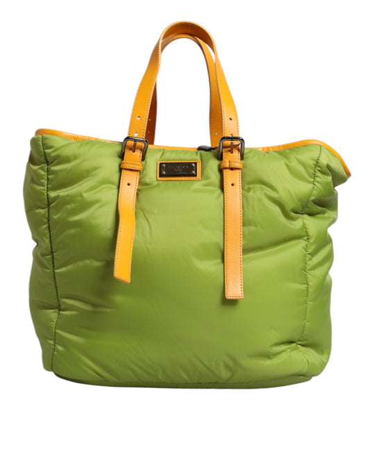 Dolce & Gabbana Dolce & Gabbana Green Nylon Padded Logo Plaque Tote Crossbody Bag
