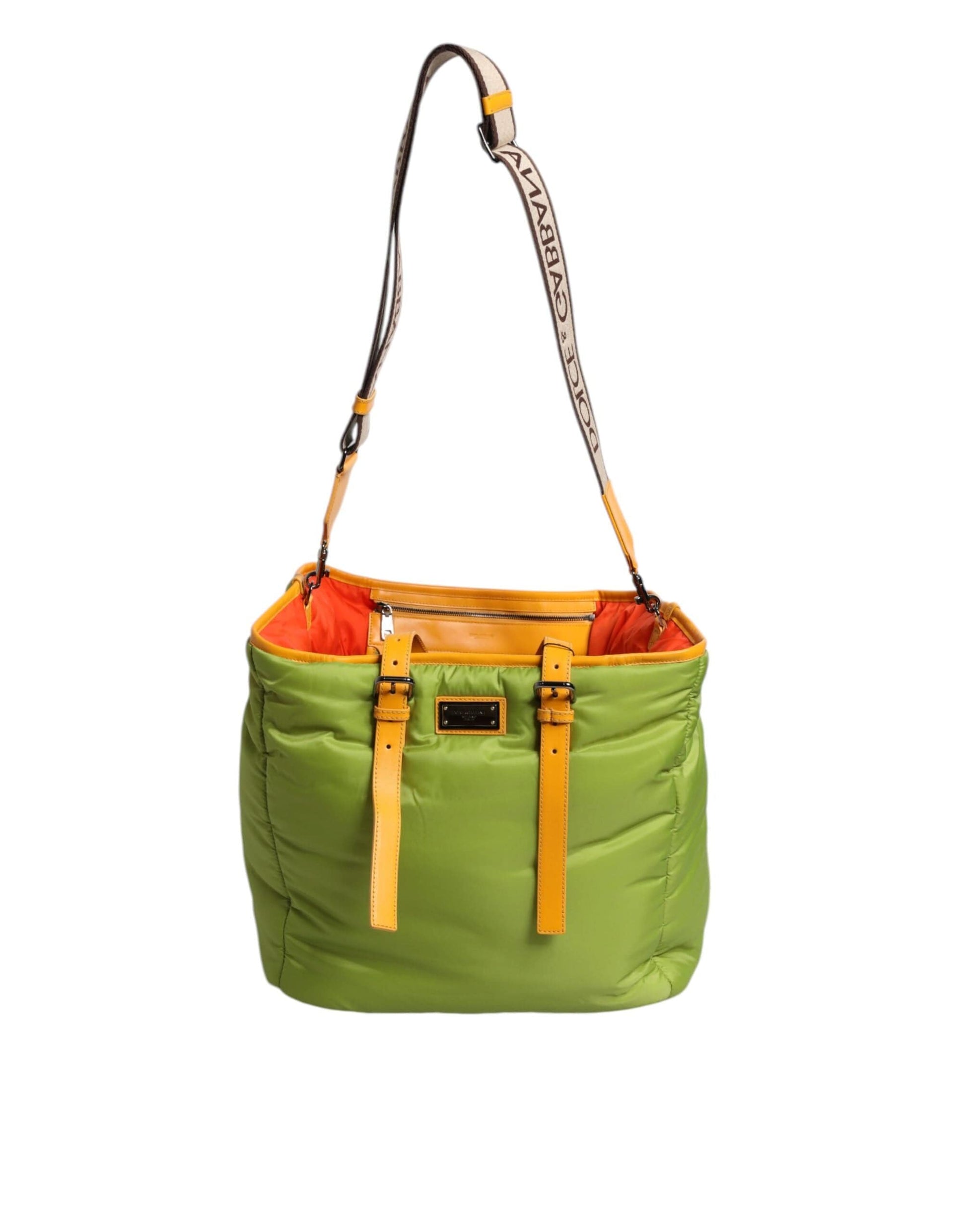 Dolce & Gabbana Dolce & Gabbana Green Nylon Padded Logo Plaque Tote Crossbody Bag