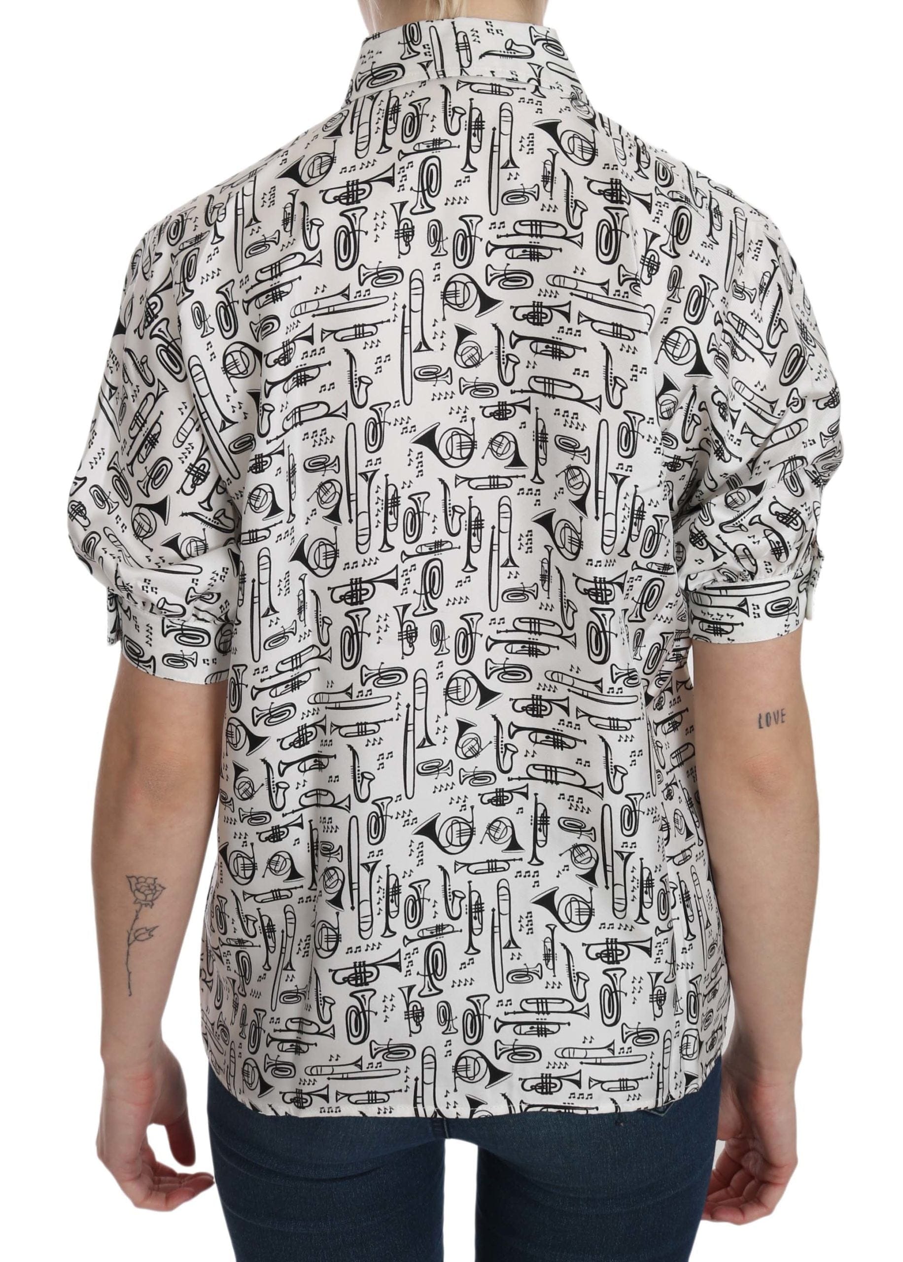 Dolce & Gabbana Dolce & Gabbana Musical Instrument Print Silk Collared Top