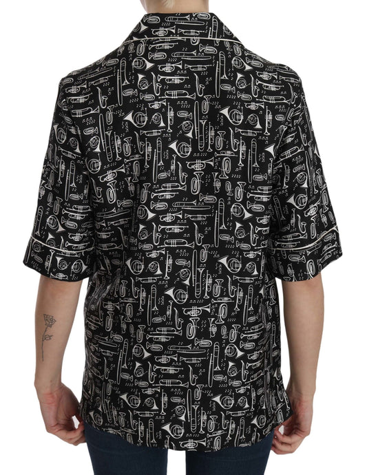 Dolce & Gabbana Dolce & Gabbana Musical Instrument Silk Collared Top