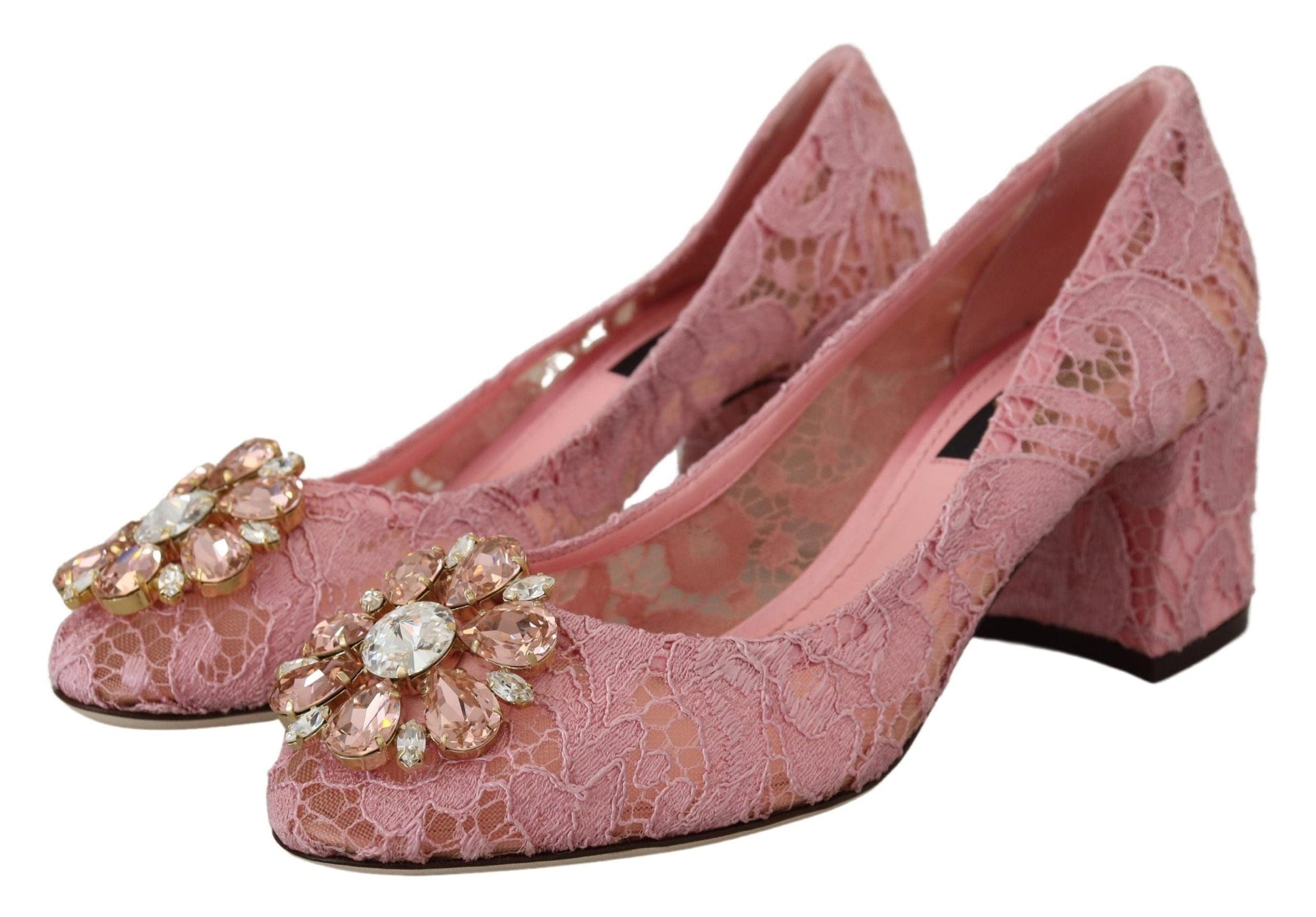 Dolce & Gabbana Dolce & Gabbana Pastel Pink Lace Crystal Embellished Pumps
