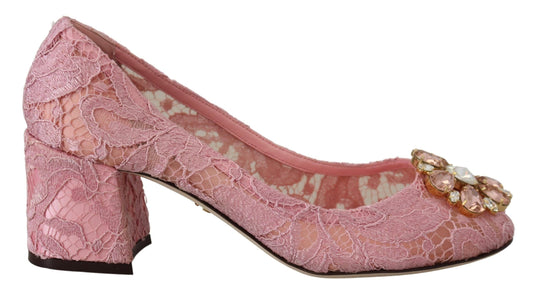Dolce & Gabbana Dolce & Gabbana Pastel Pink Lace Crystal Embellished Pumps