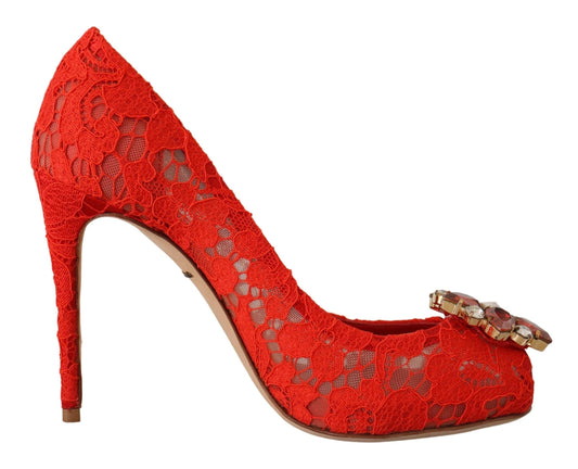 Dolce & Gabbana Dolce & Gabbana Red Crystal Taormina Lace Heels Pumps