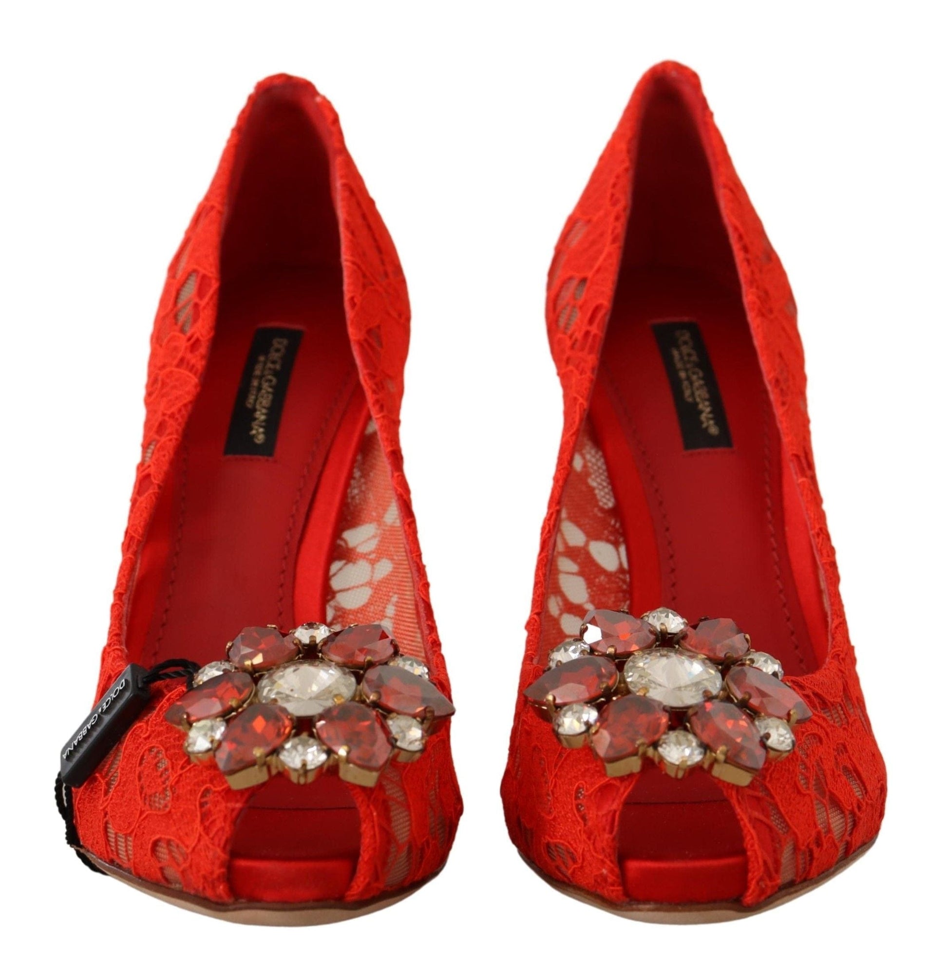 Dolce & Gabbana Dolce & Gabbana Red Crystal Taormina Lace Heels Pumps